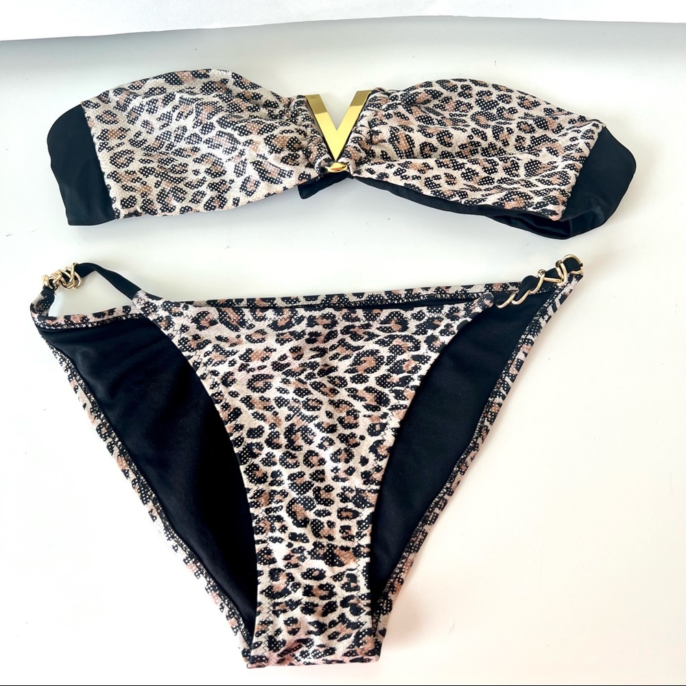APOLLO Swim Leopard Print Bandeau Bikini Set—SZ. Medium